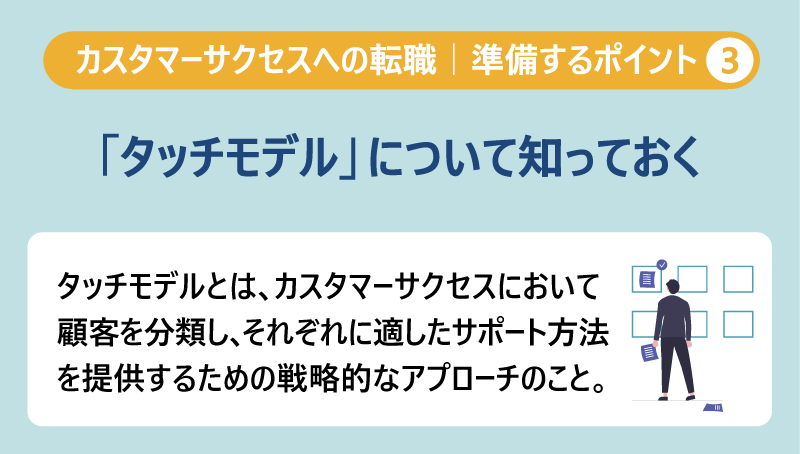 「タッチモデル」について知っておく｜顧客との関わり方は大きく3種類に分けられる。どの階層に就くかにより、キャリアパスも変わる。