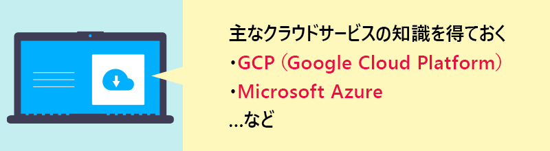 主なクラウドサービスの知識を得ておく　・GCP（Google Cloud Platform）　・Microsoft Azure