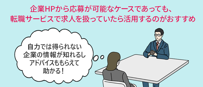 企業HPから応募が可能なケースであっても、転職サービスで求人を扱っていたら活用するのがおすすめ