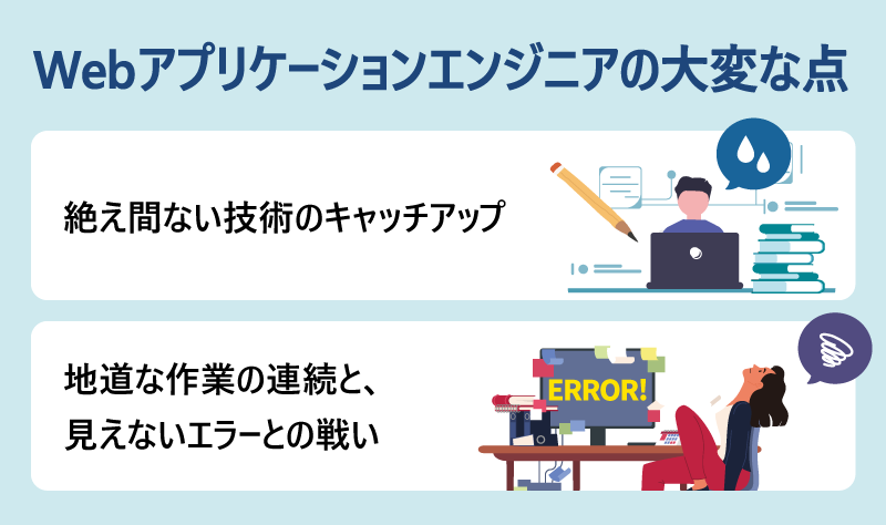 Webアプリケーションエンジニアの大変な点・絶え間ない技術のキャッチアップ・地道な作業の連続と、見えないエラーとの戦い