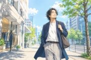 今思っているのは、「ブランド系企業に戻ってもう一度チャレンジしたい」ということ。 青空の下、出勤する主人公