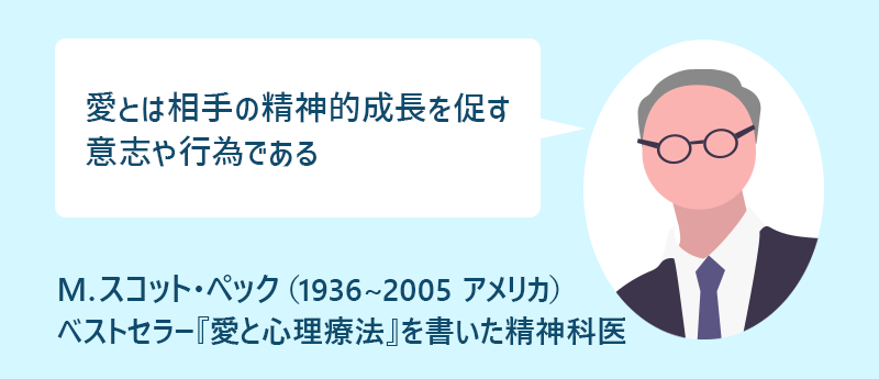 愛とは相手の精神的成長を促す意志や行為である M.スコット・ペック（1936~2005 アメリカ）ベストセラー『愛と心理療法』を書いた精神科医