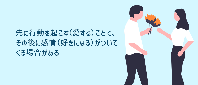 先に行動を起こす（愛する）ことで、その後に感情（好きになる）がついてくる場合がある