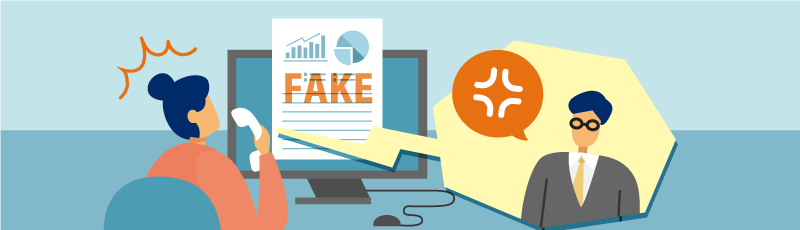 FAKEと書かれた資料に驚く人｜怒る上司