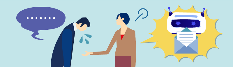 落ち込む部下と困惑する上司｜AIから届くメール